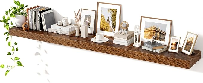 Axeman 72Inch Floating Shelves for Wall, Rustic Wood Shelves for Bedroom, Bathroom, Kitchen, Hanging Wall Mounted Shelf with Invisible Brackets for Books Decor, Set of 1, Rustic Brown