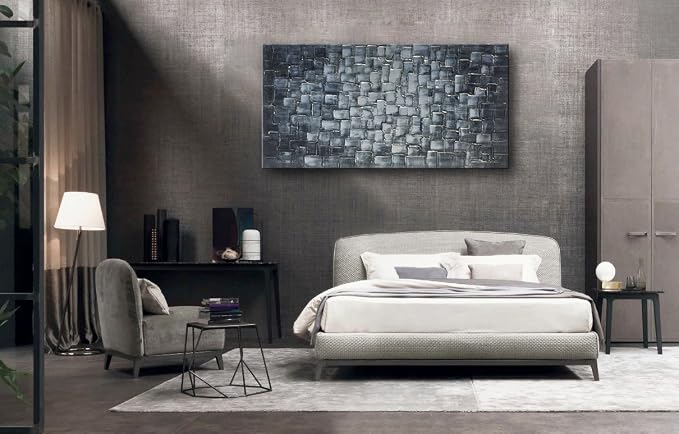 MyArton Large Abstract Silver Square Wall Art Hand Painted Modern Textured Oil Painting on Canvas Ready To Hang 60x30inch