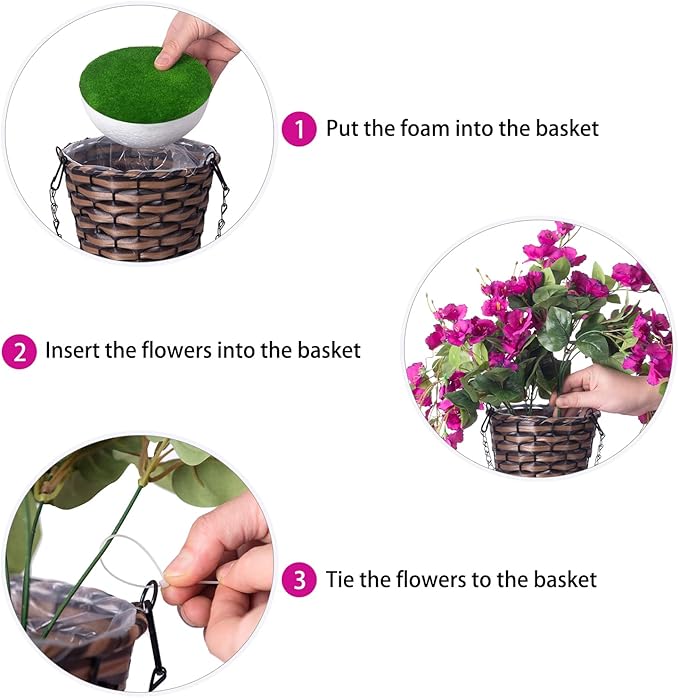 Artificial Fake Hanging Hibiscus Flowers Plants Baskets for Outdoor Decoration, Faux Silk Hibiscus Long Vines in Planter UV Resistant Realistic Flowers for Outside Porch Patio Home Decor(Purple 2)