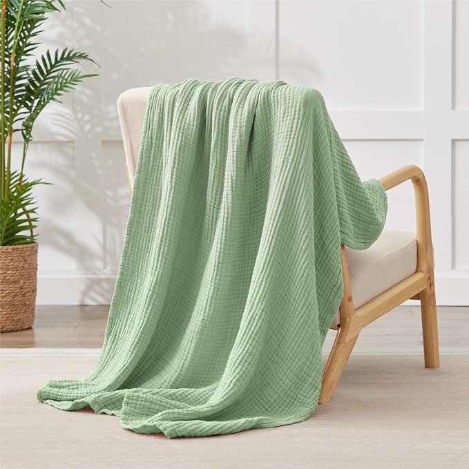 100% Cotton Muslin Blanket 40" x 40", Breathable and Lightweight Cotton Throw Blankets, Soft Cooling Summer Gauze Blanket for All Season, Sage Green