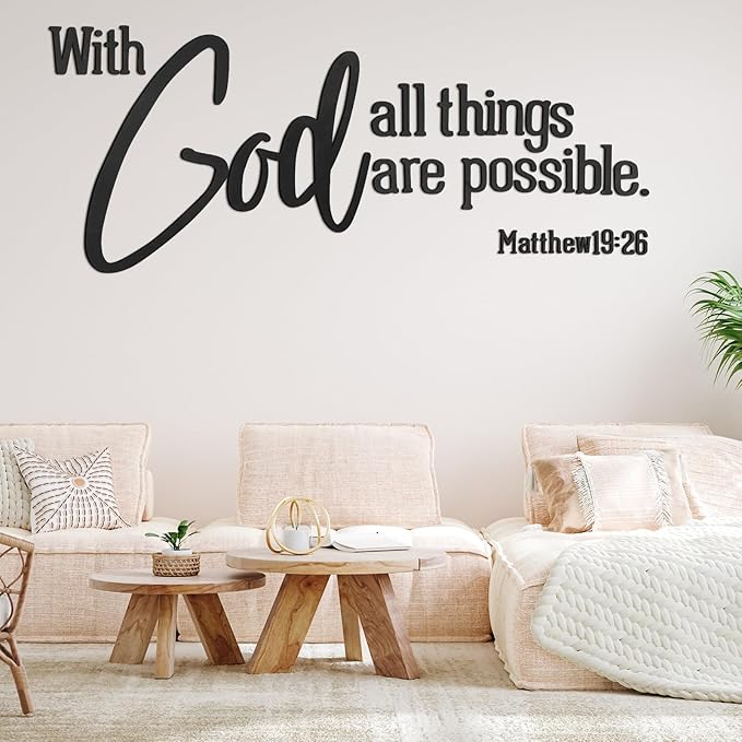 AceOrbit Christian Bible Verses Wall Art Decor with God All Things Are Possible15.7 x 40.9" Wooden Religious Scripture Jesus Wall Decor 3D Letters Hanging Prayer Decoration for Church Home