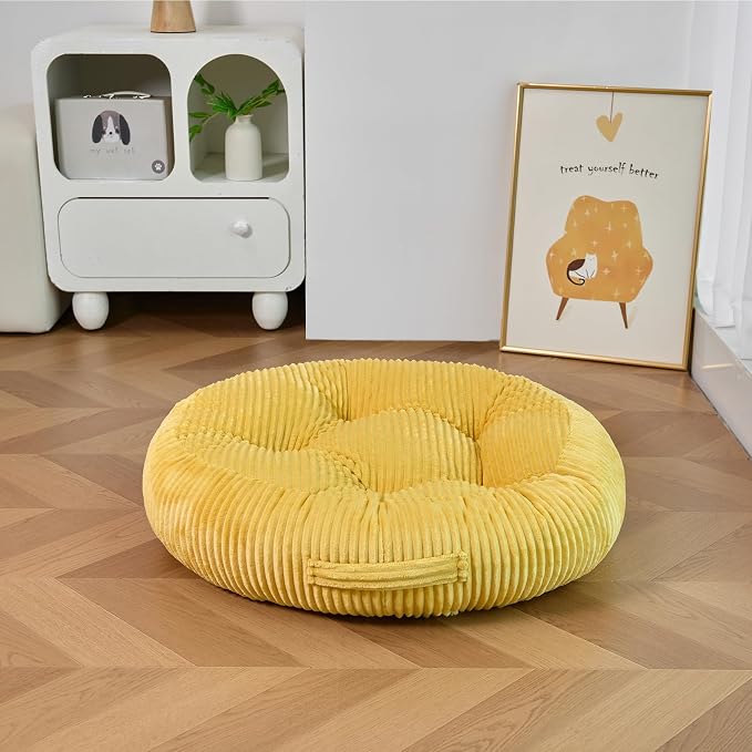 Round Floor Pillow, 6-Inch Thick Meditation Floor Cushion with PP Cotton Filling, Soft Corduroy Boho Floor Seating for Living Room, Bedroom, 22 x 22 Inches (Yellow, 1 Pack)