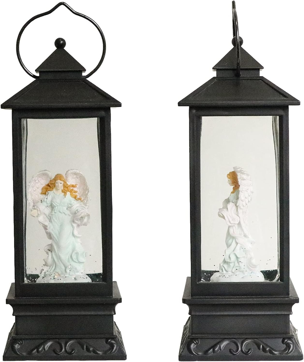 Eldnacele Musical Singing and Lighted Plug-in & Battery Operated Lighted Christmas Water Glittering Snowing Globe Christians Church Lantern for Home Decoration Angel