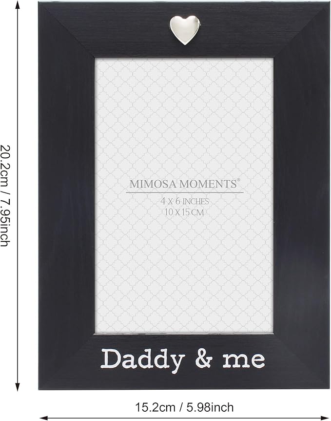 MIMOSA MOMENTS "Daddy & me Black Picture Frame with Silver Heart Ornament, 4x6 Photo - Tabletop Display, Gift for Father's Day, Birthday, Dad from Daughter or Son