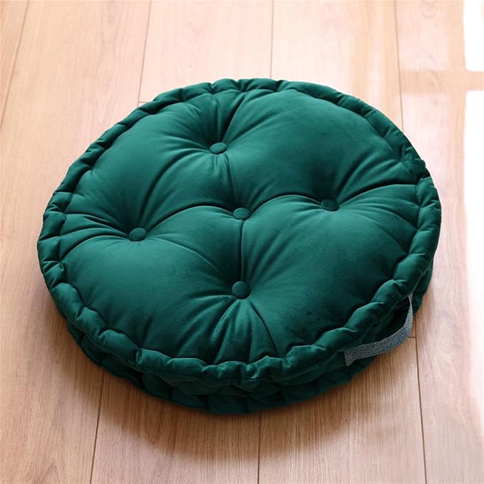 Lifup Large Round Floor Pillow Cushion for Adults, Tufted Plush Cushions with Handle for Classroom Balcony Tatami Living Room Yoga Seating Dark Green 20"
