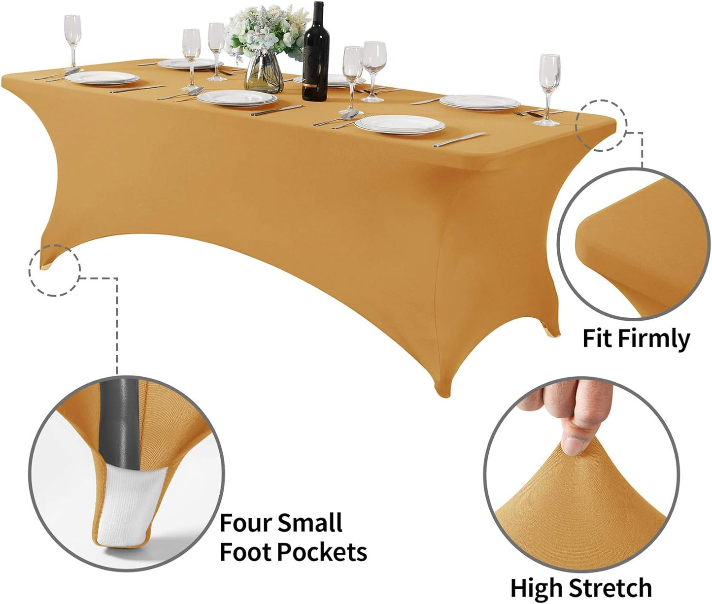 Spandex Table Cover for 8FT or 4ft or 6ft Table Universal Fitted Stretch Tablecloth for Party, Banquet, Wedding and Events-Gold