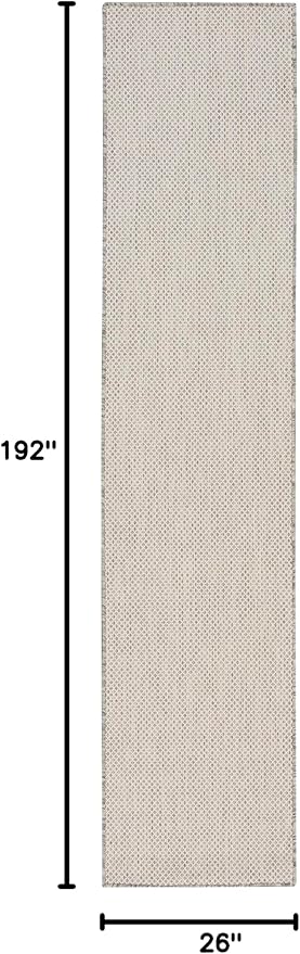 Nourison Home Courtyard Ivory Silver 2'2" x 16' Area Rug - Easy Clean, Non Shedding, Bed Room, Living Room, Dining Room, Kitchen (16' Runner)