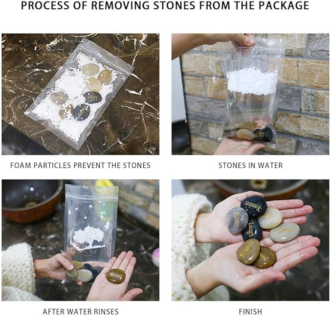 BigOtters 25PCS Inspirational Rocks - Encouragement Stones with Engraved Words for Meditation, Home Office Decor & Birthday, Gratitude Women Gifts