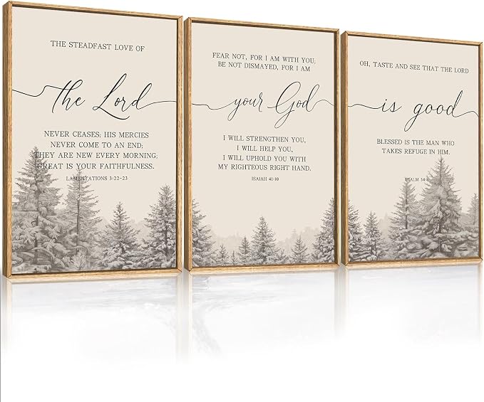 LHIUEM Bible Verses Framed Canvas Wall Art Set,Christian Scripture Religious Wall Decor,Vintage Easter Pine Tree Artwork for Living Room,Bedroom,Dining Room,Office -16"x24"x3