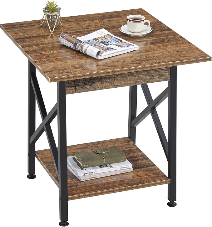 GreenForest Coffee Table with Round Corner and End Table 24 inch for Living Room Walnut
