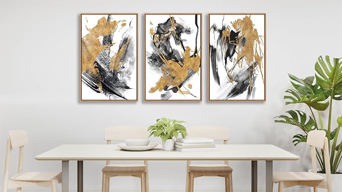 Large Modern Painting Wall Art for Living Room Natural Wood Float Framed Art Set of 3 Abstract Canvas Pictures Minimalist Artwork Canvas Prints for Bedroom Home Office Wall Decor 16X24inX3pcs