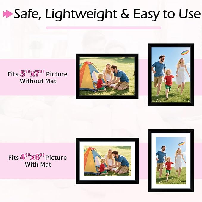 5x7 Picture Frame Set of 8, Black Photo Frames for Gallery Wall Mounting or Table Display, Display Pictures 4x6 with Mat or 5x7 Without, Poster Frames with Plexiglass for Home Office Decor