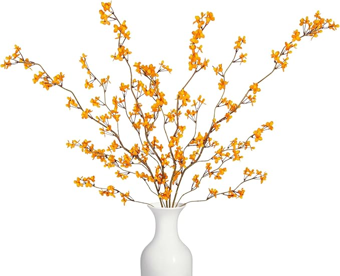 Ammyoo 4Pcs Fake Flowers Blossom Branches Artificial Flowers for Indoor Decor, Faux Long Stem Realistic Indoor Plants for Vase Wedding Home Office Bedroom Party Table Centerpieces Decor