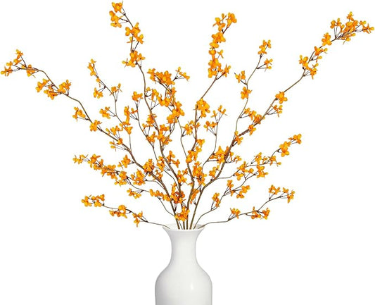 Ammyoo 4Pcs Fake Flowers Blossom Branches Artificial Flowers for Indoor Decor, Faux Long Stem Realistic Indoor Plants for Vase Wedding Home Office Bedroom Party Table Centerpieces Decor