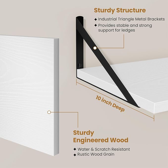 Acovy Floating Shelf for Wall,32" WX10 D Wood Floating Shelves with Sturdy Metal Bracket Set of 2,Wall Mounted Hanging Shelf for Bathroom,Bedroom,Kitchen,White