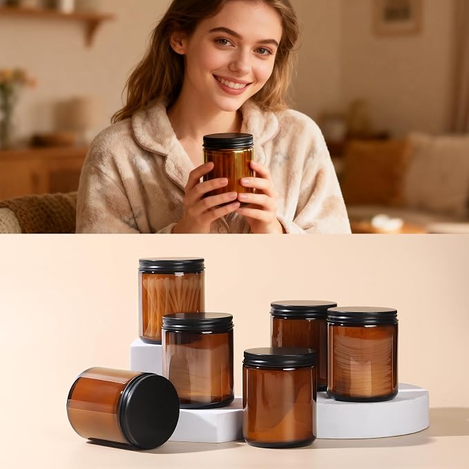 GIVAMEIHF 8oz Amber Glass Jars with Lids (3 Pack) - Empty Candle Jars for making candles,Cosmetic Jar,Amber Containers with Lids for Creams,Lotions,Spices