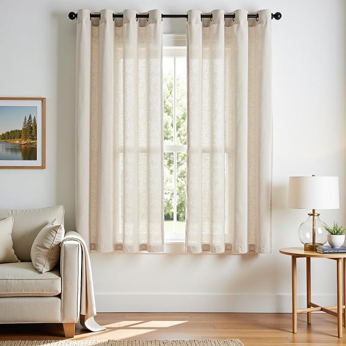 jinchan Linen Semi Sheer Curtains 72 Inches Long for Study to Keep The Air Circulating Natural Beige Light Filtering Curtains for Living Room Bedroom Grommet Drapes Home Decor 2 Panels Set 50"W x 72"L