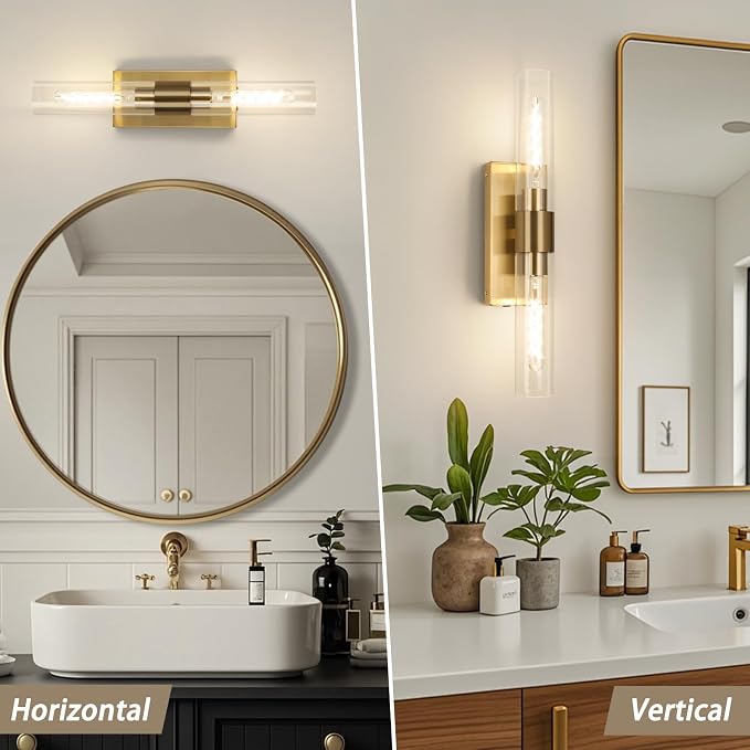 Battery Operated Wall Sconce Set of Two, Rechargeable Wall Sconce, Gold Wall Lamp with Remote Controls, Indoor Non-Hardwired Bedside Wall Sconces, Gold Vanity Light for Bedroom, Hallway, etc