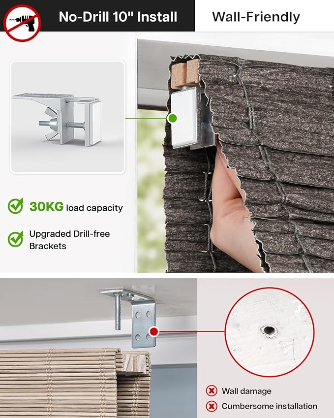 LazBlinds No Drill Cordless Roman Shades for Windows, Light Filtering Privacy Protection Thermal Insulation UV Blocking Natural Panama Weave Fabric Blinds for Windows, 32" W x 64" H, Dark Grey