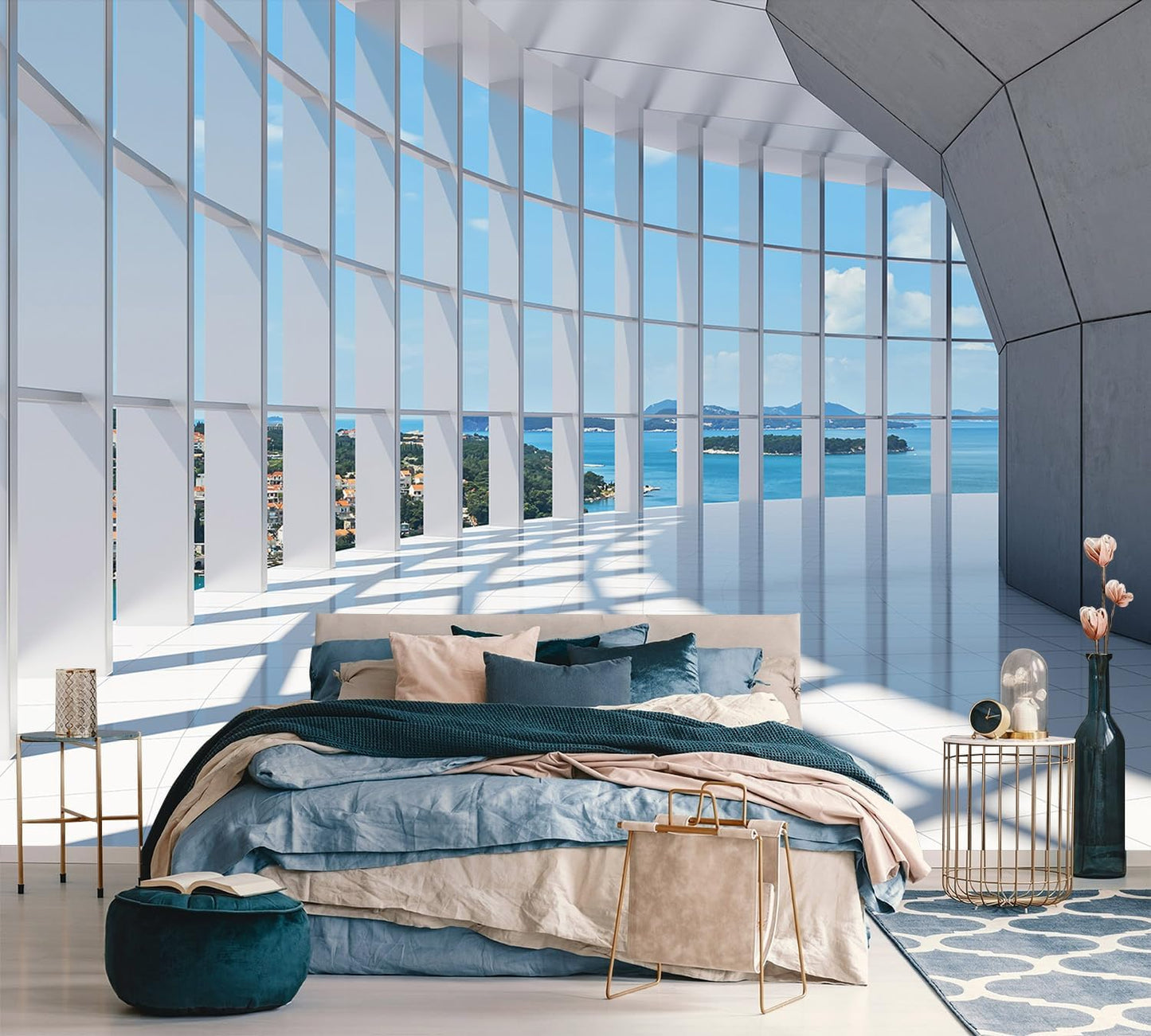 AFZEVEB-3D Blue Seascape Wallpaper Space Wall murals for Bedroom 136"x96" (Not Peel and Stick)