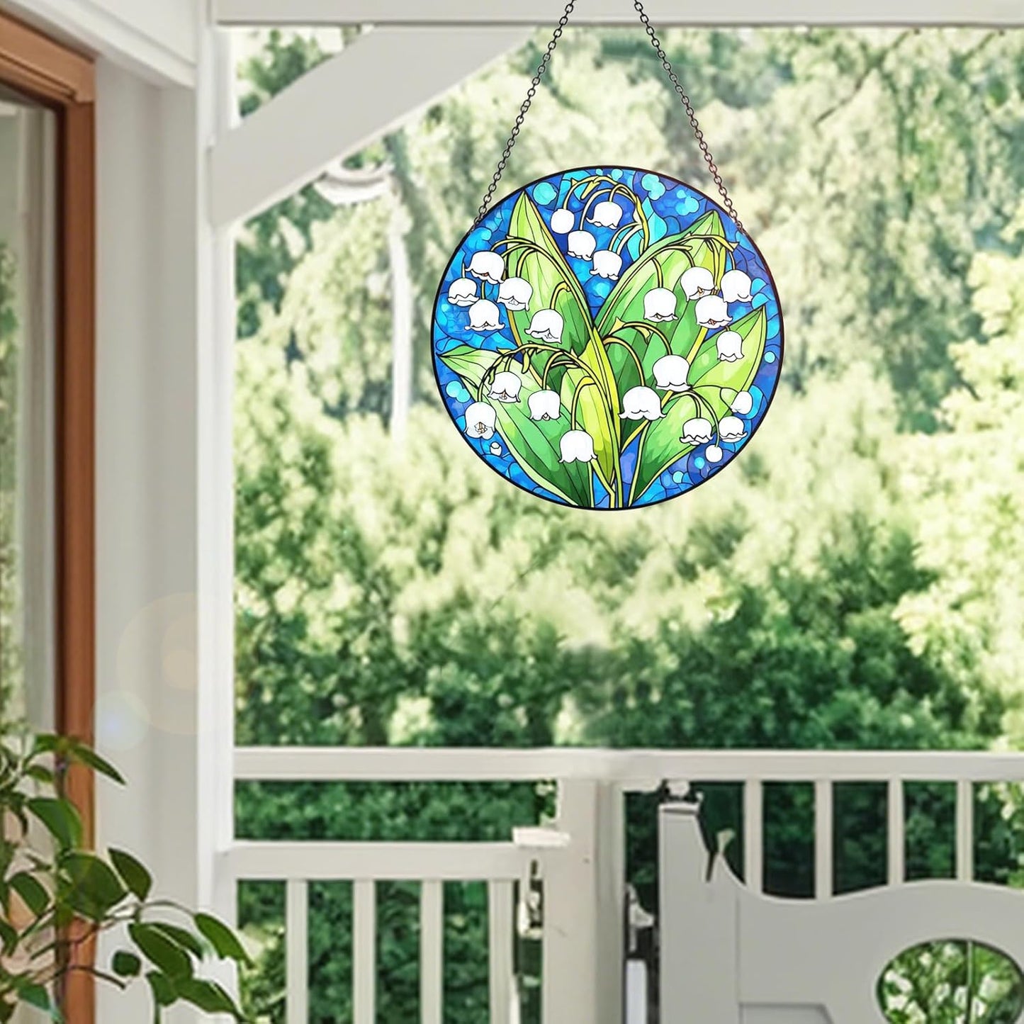 Stained Glass Window Hanging – Double-Sided Glass Sun Catcher with Chain – Memorial Window Art Panel for Home Décor, Spiritual Comfort, and All-Occasion Gifting