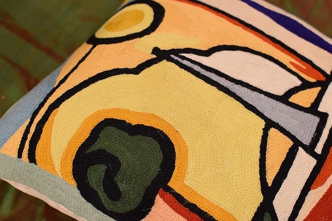 Modern Decorative Pillow Cover by Alfred Gockel Coastal Throw Pillowcase Accent Abstract Pillowsham for Couch Nautical Toss Cushion Chair Cushion Hand Embroidered Wool Size 18x18