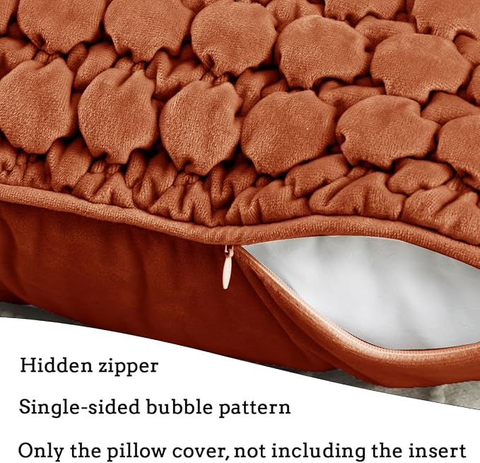 Pillow Cover 24x24 1 Piece Velvet Euro Sham Decorative Farmhouse Pillowcase Boho Square Cushion Covers Soft Bubble Texture for Couch Sofa Bed Bedroom Car Living Room，Rust