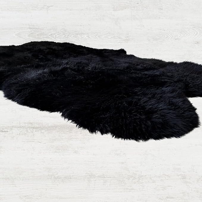Woolous Sheepskin Rug 4x6 – Genuine New Zealand Large Quad Real Natural Lambskin Area Rug Carpet for Bedroom, Living Room, and Nursery Décor（Black,Quad pelt 4x6） | Genuine 4 pelt lambskin rug, real natural Quad Sheepskin fur carpet for bedroom, living ...