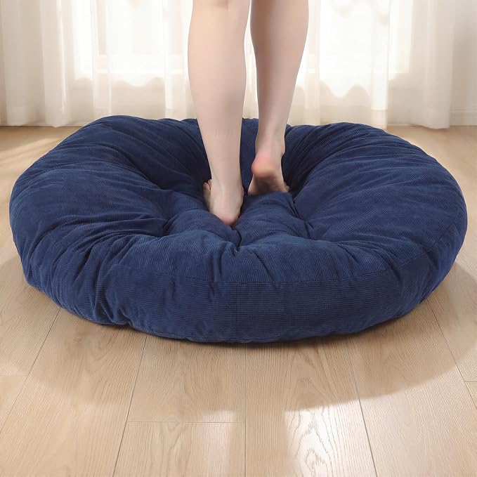 Funnymoom Extra Large Floor Pillow 35 Inch Round Floor Meditation Cushion Papasan Swing Cushion for Adults Oversized Playroom Pillows Big Pillow for Yoga Living Room Sofa Balcony(Dark Blue, Classic)