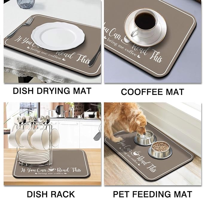 Coffee Bar Mat for Countertops 19inx12in,Absorbent Hide Stain Anti-Slip Cafe Bar Accessories Fit Under Coffee Machine Mat,dish drying mats for kitchen