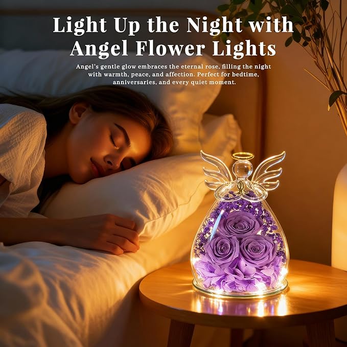 Beferr Mothers Day Mom Birthday Gifts for Women, Fresh Flowers for Delivery Forever Preserved Rose in Glass Angel Figurine, Anniversary Christian Real Rose for Grandma Nana Wife Mum from Daughter Son