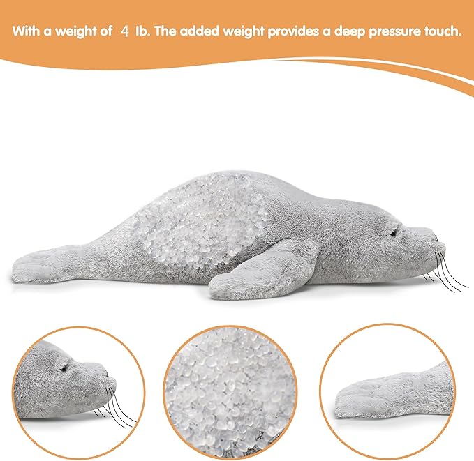 CSVBTRF Weighted Stuffed Animals, 4 lb, 23" Seal Plush Gift for Kids - Grey Hug Seal Plush Animals