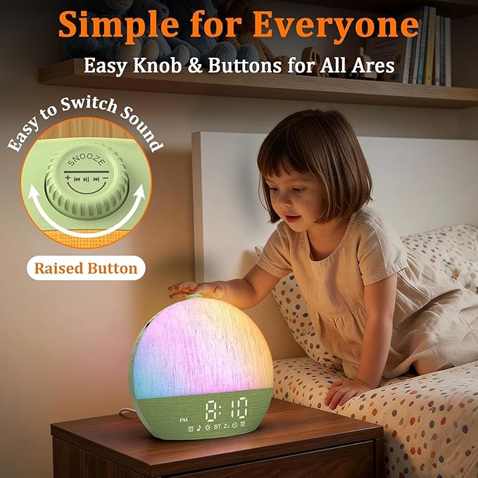 Calm & Gradual Sunrise Alarm Clock: 30‑Min Slow‑Rise Natural Wake Up Light - 20‑Level Dimmable Clock for Heavy Sleepers - Ease of Use Sunrise Simulation with 30 Sleep Sounds White Noise Machine