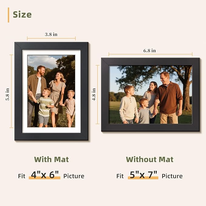 HappyHapi 5x7 Picture Frames Black Set of 10, Tabletop or Wall Display Pictures 4x6 with Mat or 5x7 Without, Multi Photo Frames Collage
