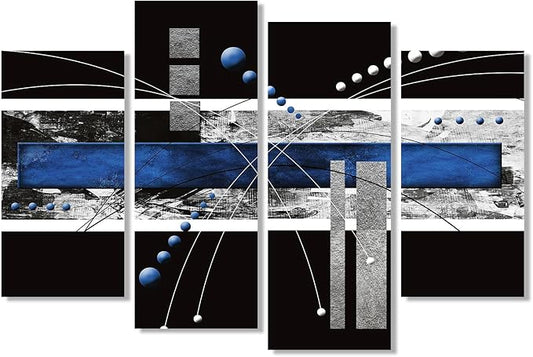 1 KINGO Black Blue Canvas Wall Art - 4 Piece Modern Abstract Painting for Office, Living Room & Bedroom Decor, Contemporary Home Art Print, Large Blue and Gray Wall Decor (16"x32"x2, 16"x 42"x2)