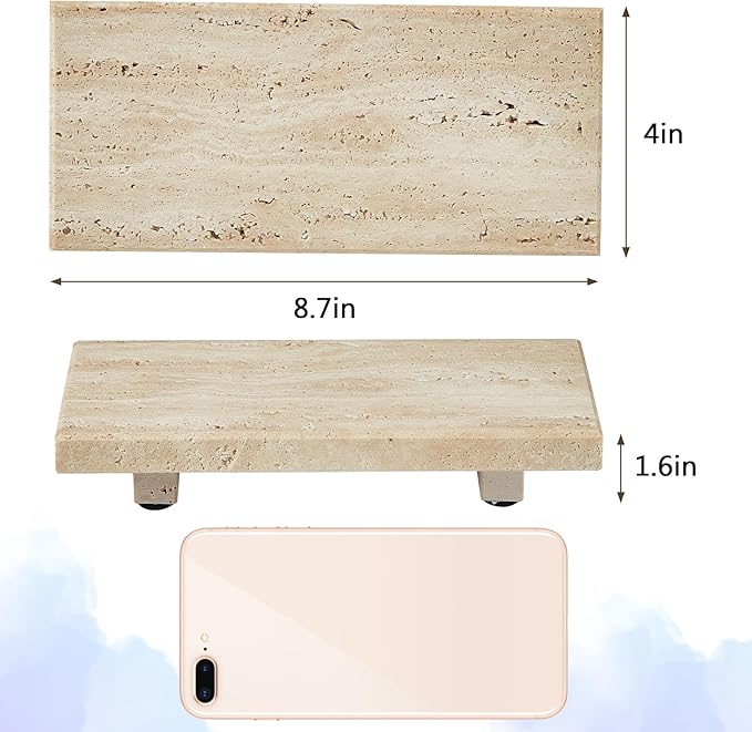 Natural Travertine Tray Pedestal Stand – Soap & Jewelry Riser for Bathroom Counter, Kitchen Sink, Vanity Organizer, Decorative Stone Catchall for Perfume, Candles