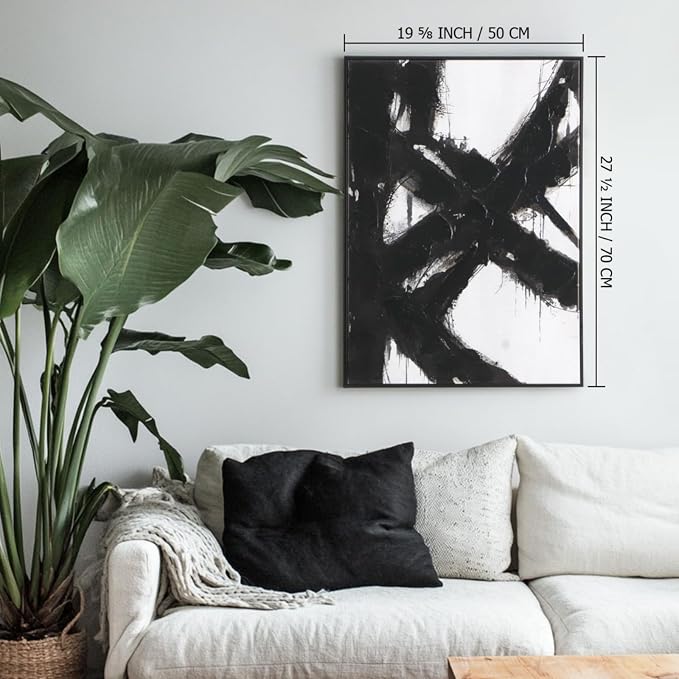 Black and White Abstract Canvas Wall Art – Framed 3 Pieces 20 x 28 Inches Modern Painting Prints with Hand-Painted Texture for Living Room, Bedroom, Office Decor