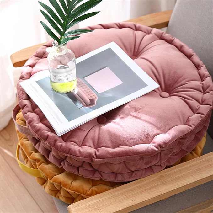 Lifup Large Round Floor Pillow Cushion for Adults, Tufted Plush Cushions with Handle for Classroom Balcony Tatami Living Room Yoga Seating Brown 20"