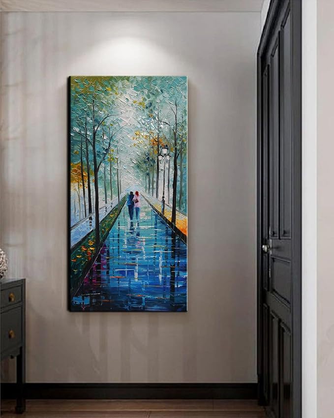 Tyed Art- 48x24inch Wall Art Landscape Oil Painting,Modern Textured Trees Abstract Wall Art Paintings,Wall Art for Living Room,Bedroom Office Wall Decor,Framed Canvas Wall Art