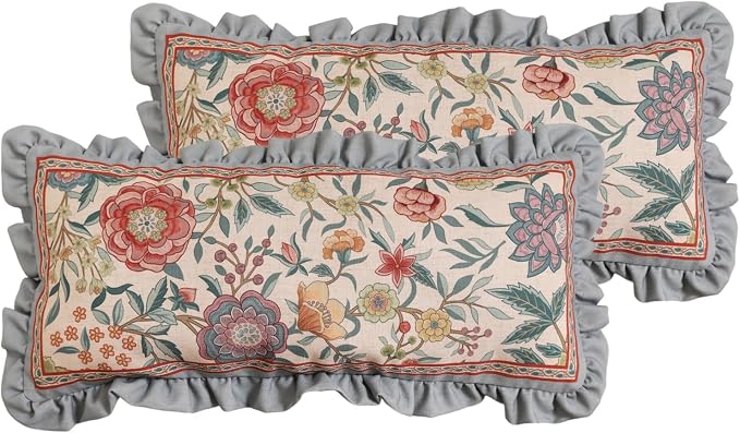 bilin gaier Linen Throw Pillow Covers,28"x12" Set of 2-Flowershadow A | Designer Vintage Elegant Rectangle Pillow Cover,Concealed Zipper,Floral Pattern,Sofas,Bedroom,Living Room,Lounge Chairs