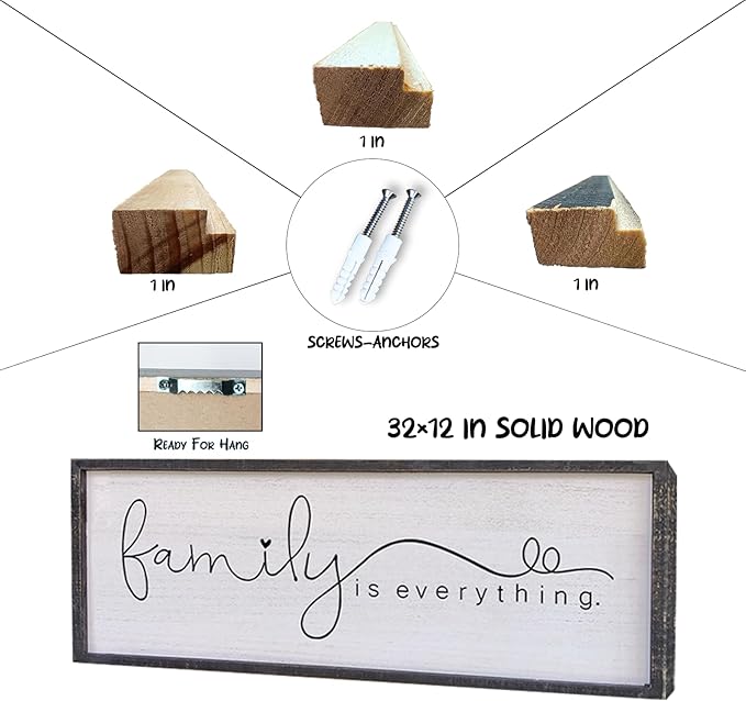 Family is Everything Wall Decor 32"x12" Living Room Large Warm Wood Framed Farmhouse Vintage Sign Home Beautiful And Simple Ready To Hang Hallway Entryway Wall Art Decoration (Black)
