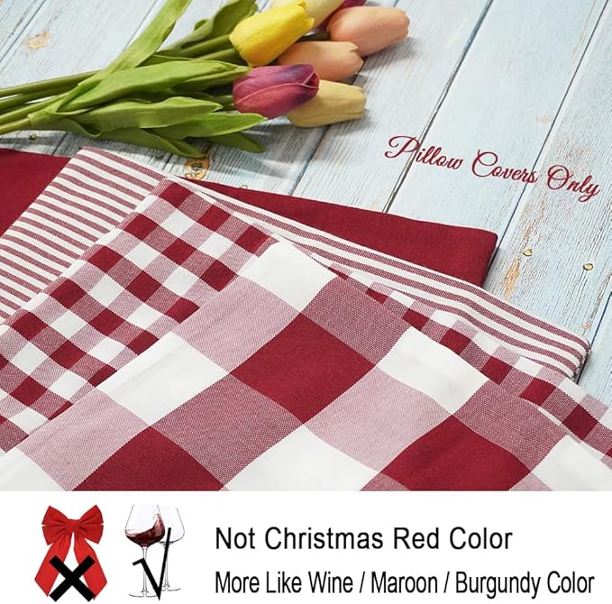 CARRIE HOME Buffalo Check Pillow Covers Buffalo Plaid Throw Pillow Cover 18x18 for Red and White Decorations, Set of 4