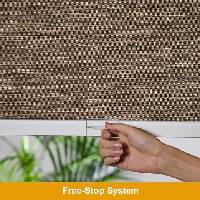 Persilux Window Shades Pull Down Roller Shades Light Filtering Roller Blinds Natural Woven UV Protection Privacy Cordless Window Blinds for Indoor Windows, Doors, Home (Brown 29" W x 72" H)