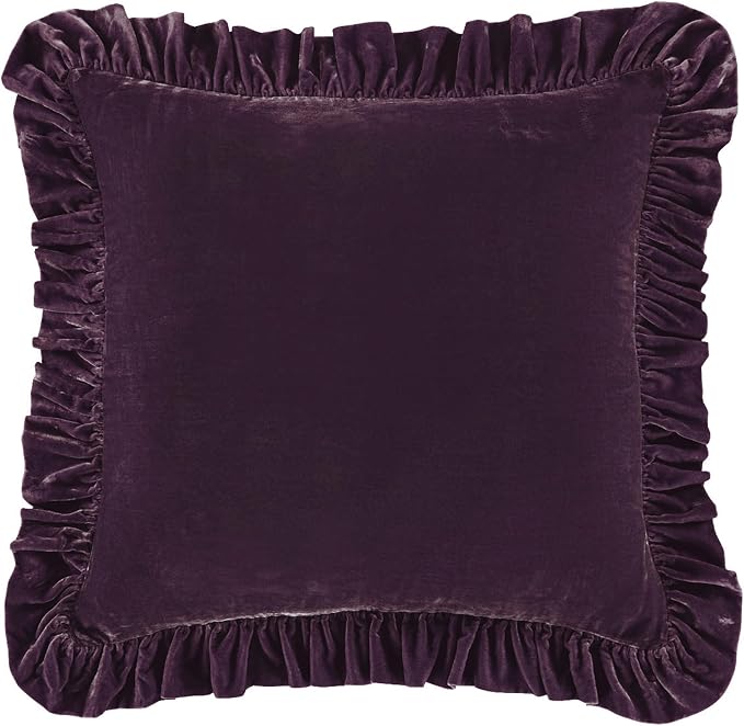 HiEnd Accents Stella Faux Silk Velvet Euro Sham Pillow Cover, 27x27 inch, Dark Violet, Romantic Western Modern Traditional Style Luxury Bedding