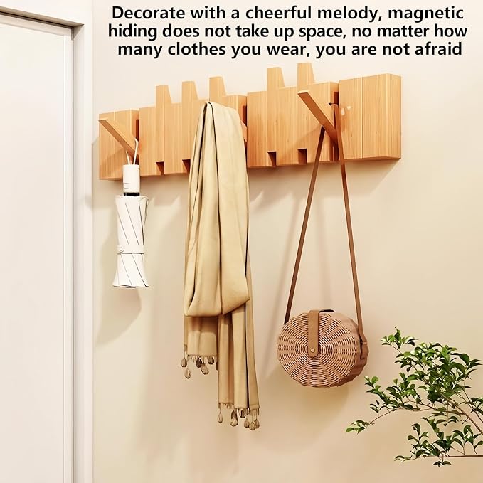 Wall Mounted Coat RackHooks Piano Key Hangers Natural Solid Wood Hanger Non-Woven Fabric Clothes Hangers for Closet, Kitchen, Bedroom, Bathroom, Entryway (Beech, 12 Hooks)
