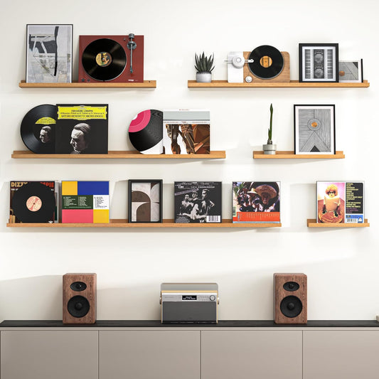 Heimlove Picture Ledge Shelf, Floating Shelves Set of 2, 56 Inches Picture Shelf for Wall with Ledge, Kids Bookshelf Wall Mounted for Living Room Bedroom Decor Books Photo Frames, Natural Oak