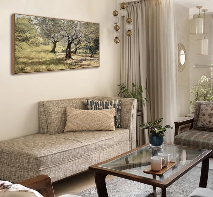 DJSYLIFE Framed Olive Grove Wall Art, Vintage Landscape | 20x40 Inch Tree Canvas Print, Solid Wood Frame, Ready to Hang, Farmhouse Decor for Living Room, Bedroom, Above Bed