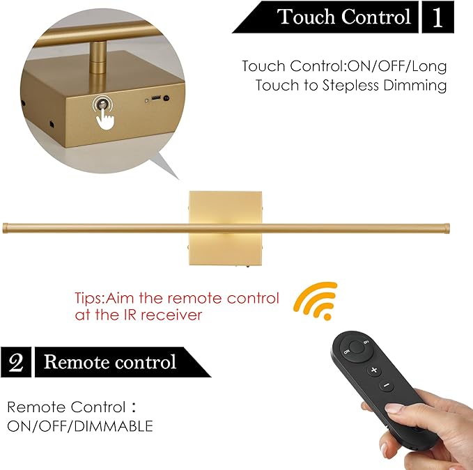 KARTOOSH 32.2 Inch Wall Sconces Battery Operated for Living Room Gold | Rechargeable Wireless Wall Lamp Set of 2, 3000K Warm White Dimmable Wall Light Remote Control Indoor Lighting for Bedroom