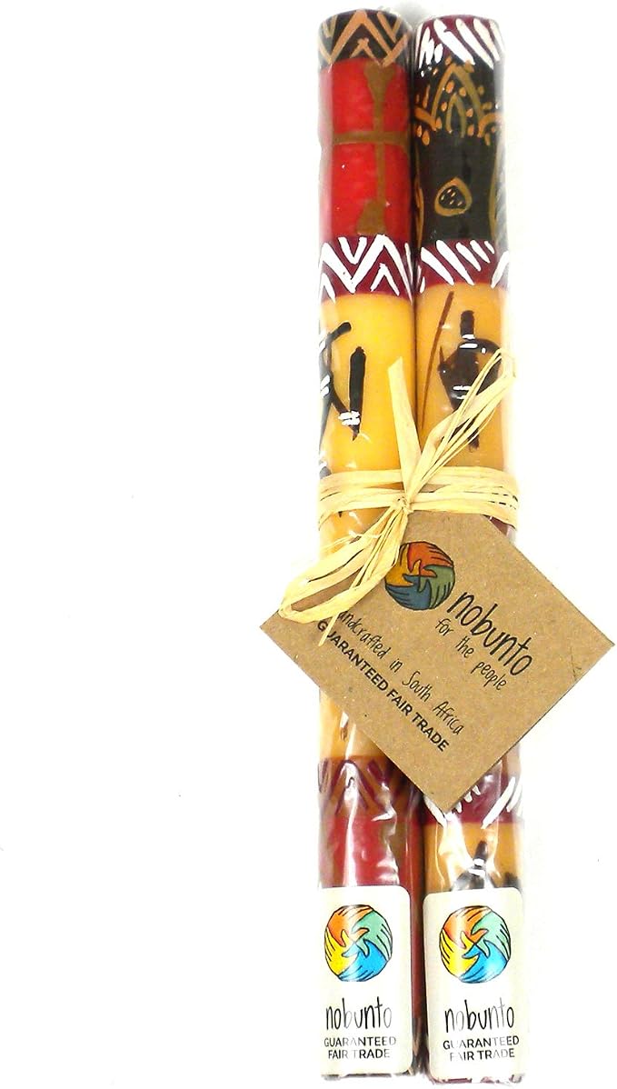 Global Crafts Damisi - Hand-Painted Taper Candles Pair - African Design, Non-Toxic, Gift Box