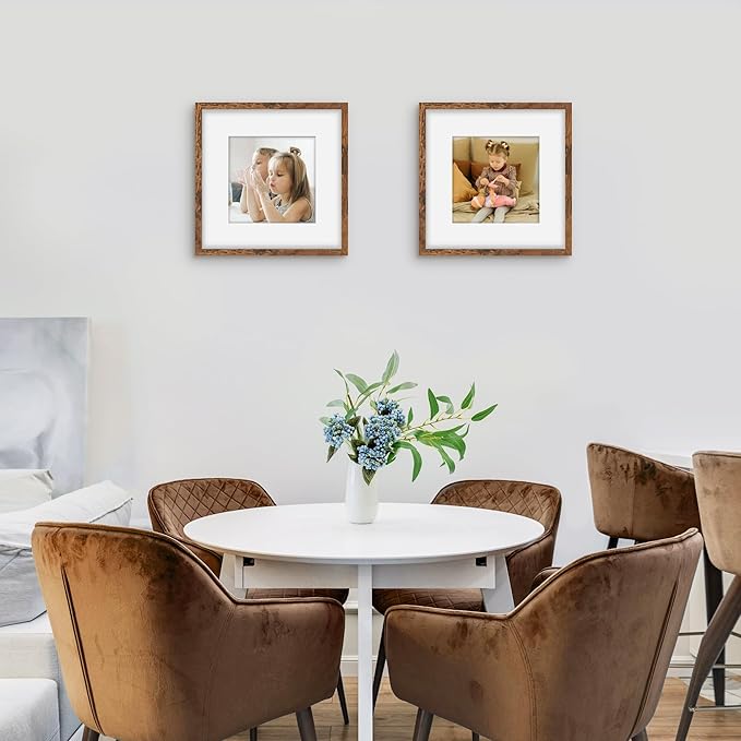 Picrit 12x12 Picture Frame Set of 12, Display 8x8 with Mat or 12 x 12 without Mat, Photo Frames for Wall Mounting Display, Brown
